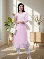 Load image into Gallery viewer, Seva Chikan Hand Embroidered Georgette Lucknowi Chikankari Kurta With Inner