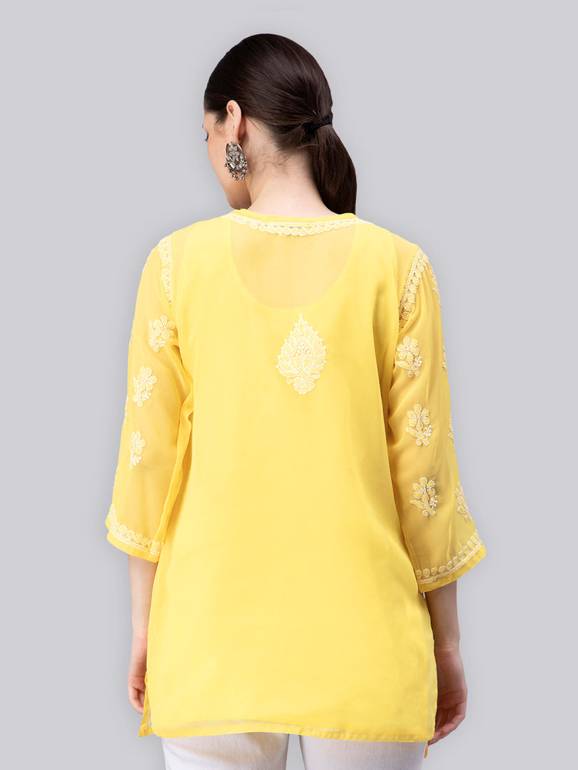 Seva Chikan Hand Embroidered Georgette Lucknowi Chikankari Top With Slip