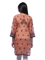Load image into Gallery viewer, Seva Chikan Hand Embroidered Brown Cotton Lucknowi Chikan Kurti-SCL0315