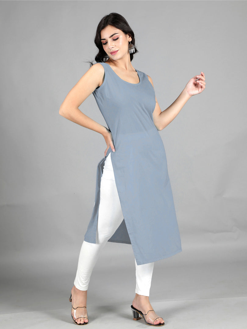 Seva Chikan Cotton Long Slips Combo of White (Pack of 2)