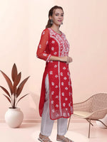 Load image into Gallery viewer, Seva Chikan Hand Embroidered Georgette Lucknowi Chikankari Kurta With Slip