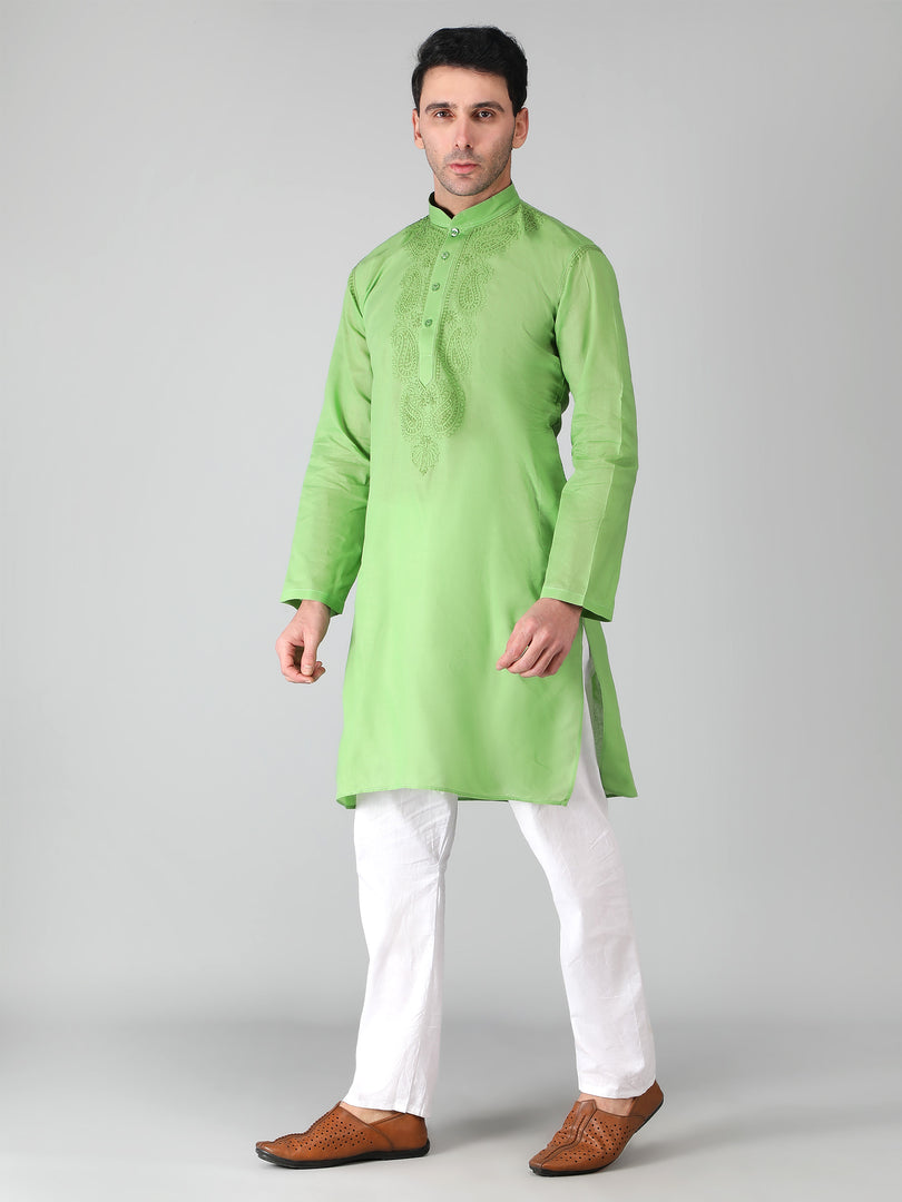 Seva Chikan Hand Embroidered Lucknowi Chikan Mens Kurta