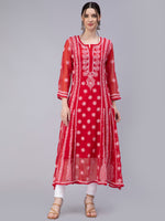 Load image into Gallery viewer, Seva Chikan Hand Embroidered Georgette Lucknowi Chikankari Anarkali Kurta