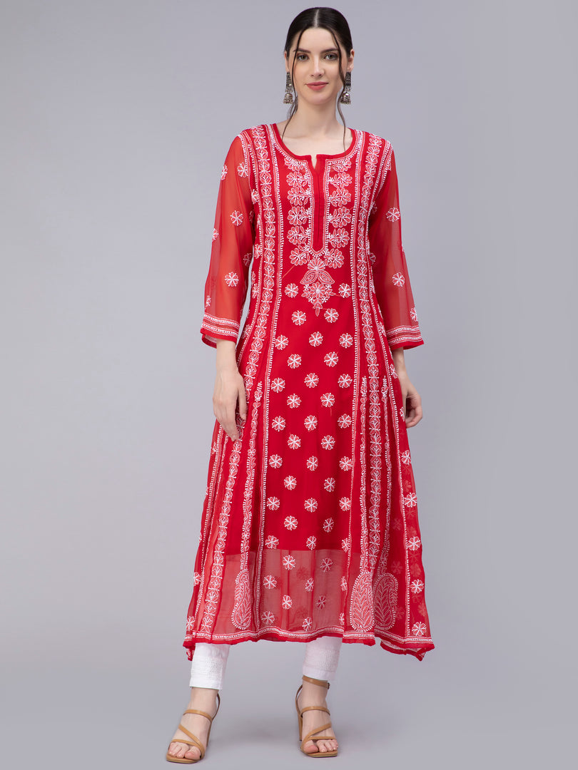 Seva Chikan Hand Embroidered Georgette Lucknowi Chikankari Anarkali Kurta