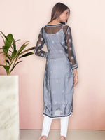 Load image into Gallery viewer, Seva Chikan Hand Embroidered Black Georgette Lucknowi Chikankari Kurti SCL1082