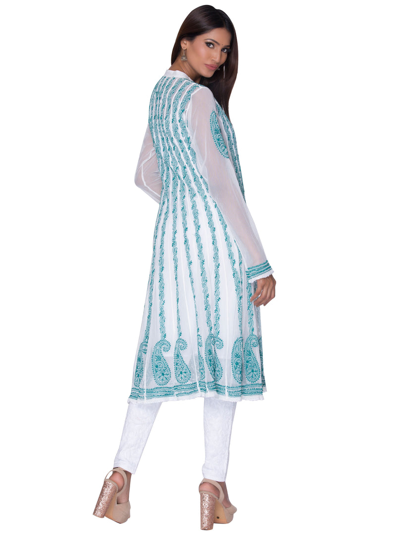Seva Chikan Hand Embroidered White Georgette Lucknowi Chikankari Anarkali-SCL0992