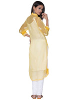 Load image into Gallery viewer, Seva Chikan Hand Embroidered Yellow Faux Georgette Lucknowi Chikan Front Open Kurta-SCL0892
