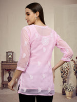 Load image into Gallery viewer, Seva Chikan Hand Embroidered Georgette Lucknowi Chikankari Top With Slip