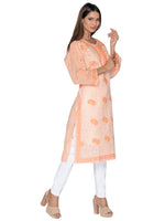 Load image into Gallery viewer, Seva Chikan Hand Embroidered Orange Cotton Lucknowi Chikan Kurta-SCL0936