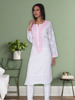 Load image into Gallery viewer, Seva Chikan Hand Embroidered White Cotton Lucknowi Chikan Kurti SCL1025