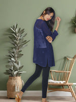 Load image into Gallery viewer, Seva Chikan Hand Embroidered Blue Georgette Lucknowi Chikan Short Kurti SCL1042