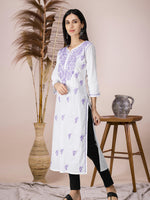 Load image into Gallery viewer, Seva Chikan Hand Embroidered White Cotton Lucknowi Chikankari Kurta