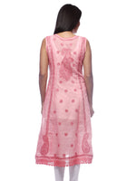 Load image into Gallery viewer, Seva Chikan Hand Embroidered Carrot Pink Cotton Lucknowi Chikankari Anarkali-SCL0235