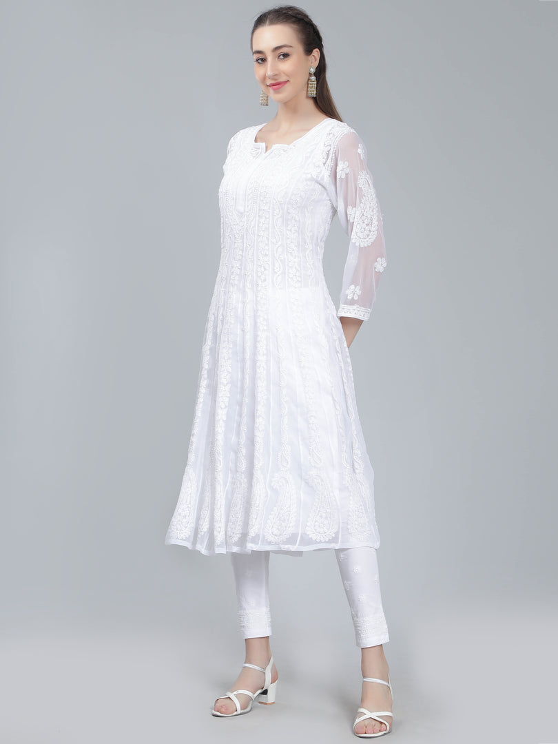 Seva Chikan Hand Embroidered Georgette Lucknowi Chikankari Anarkali
