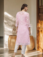 Load image into Gallery viewer, Seva Chikan Hand Embroidered Georgette Lucknowi Chikankari Kurta With Slip