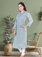 Load image into Gallery viewer, Seva Chikan Hand Embroidered Grey Cotton Lucknowi Chikan Kurti SCL1215