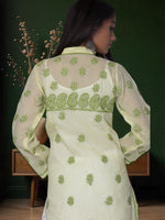 Load image into Gallery viewer, Seva Chikan Hand Embroidered Lemon Cotton Lucknowi Chikan Short Kurti SCL1062