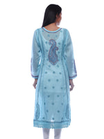 Load image into Gallery viewer, Seva Chikan Hand Embroidered Sky Blue Cotton Lucknowi Chikankari Anarkali- SCL0234