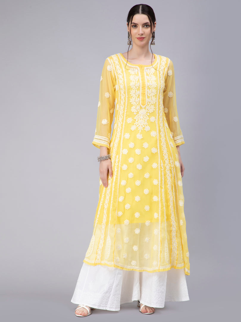 Seva Chikan Hand Embroidered Georgette Lucknowi Chikankari Anarkali Kurta