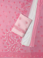Load image into Gallery viewer, Seva Chikan Hand Embroidered Pink Terivoil Cotton Lucknowi Chikankari Unstitched Suit Piece-SCL13004