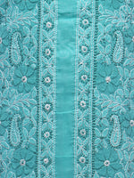 Load image into Gallery viewer, Seva Chikan Hand Embroidered Turquoise Cotton Lucknowi Chikan Unstitched Kurti Piece-SCL0092