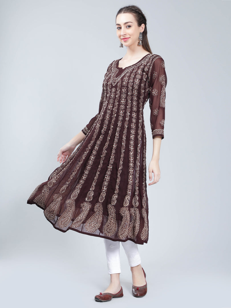 Seva Chikan Hand Embroidered Georgette Lucknowi Chikankari Anarkali
