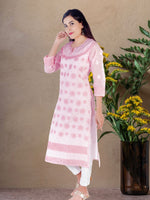 Load image into Gallery viewer, Seva Chikan Hand Embroidered Pink Cotton Lucknowi Chikan Kurti SCL1203