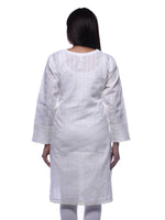 Load image into Gallery viewer, Seva Chikan Hand Embroidered White Cotton Lucknowi Chikan Kurti-SCL0225