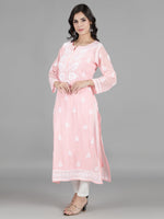 Load image into Gallery viewer, Seva Chikan Hand Embroidered Georgette Lucknowi Chikan Kurti With Slip