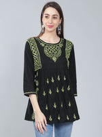 Load image into Gallery viewer, Seva Chikan Hand Embroidered Black Cotton Lucknowi Chikankari Top