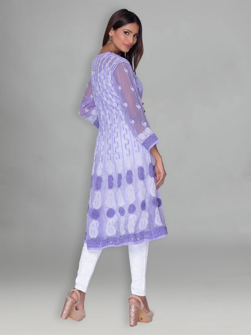 Seva Chikan Hand Embroidered Purple Faux Georgette Lucknowi Chikankari Anarkali Kurta-SCL0960