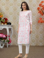 Load image into Gallery viewer, Seva Chikan Embroidered White p Pink Cotton Lucknowi Chikankari Kurta SCL4727