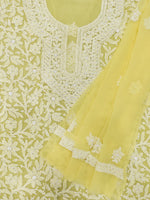 Load image into Gallery viewer, Seva Chikan Hand Embroidered Yellow Georgette Lucknowi Chikankari Unstitched Suit Piece-SCL13133