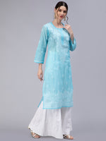 Load image into Gallery viewer, Seva Chikan Hand Embroidered Terivoil Cotton Lucknowi Chikan Kurti