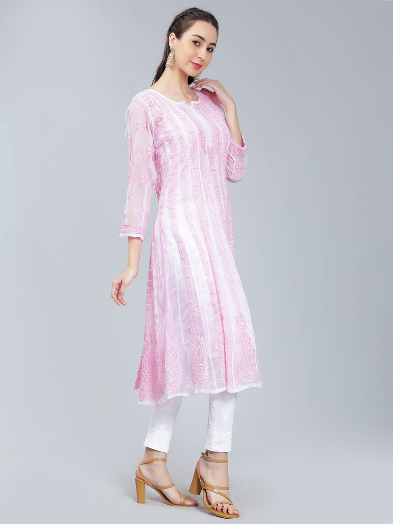 Seva Chikan Hand Embroidered Georgette Lucknowi Chikankari Anarkali