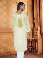 Load image into Gallery viewer, Seva Chikan Hand Embroidered Lemon Cotton Lucknowi Chikan Kurti SCL1047