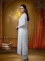 Load image into Gallery viewer, Seva Chikan Hand Embroidered White Cotton Lucknowi Chikan Kurti SCL0696