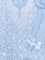 Load image into Gallery viewer, Seva Chikan Hand Embroidered Berry Blue Georgette Lucknowi Chikankari Unstitched Suit Piece-SCL13131