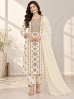 Load image into Gallery viewer, Seva Chikan Hand Embroidere Cream Terivoil Cotton Lucknowi Chikankari Unstitched Suit Piece-SEV15021