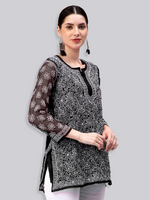 Load image into Gallery viewer, Seva Chikan Hand Embroidered Lucknowi Chikankari Black Georgette Short Top With Cotton Slip SCL9082