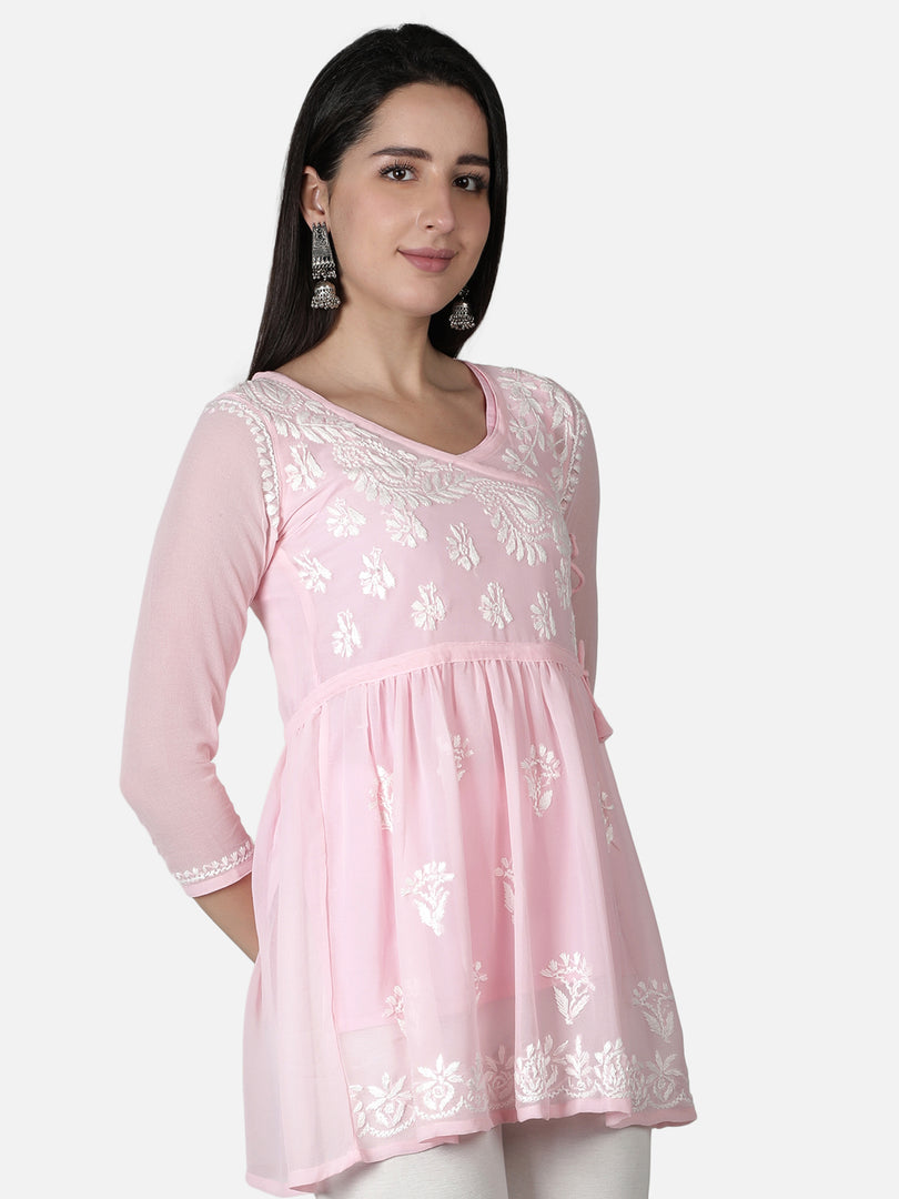 Seva Chikan Hand Embroidered Georgette Lucknowi Chikan Top