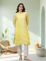 Load image into Gallery viewer, Seva Chikan Hand Embroidered Georgette Lucknowi Chikankari Kurta With Slip