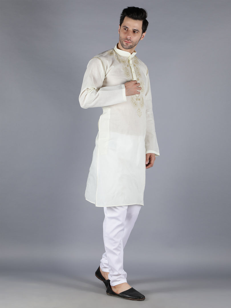 Seva Chikan Hand Embroidered  Lucknowi Chikan Mens Kurta