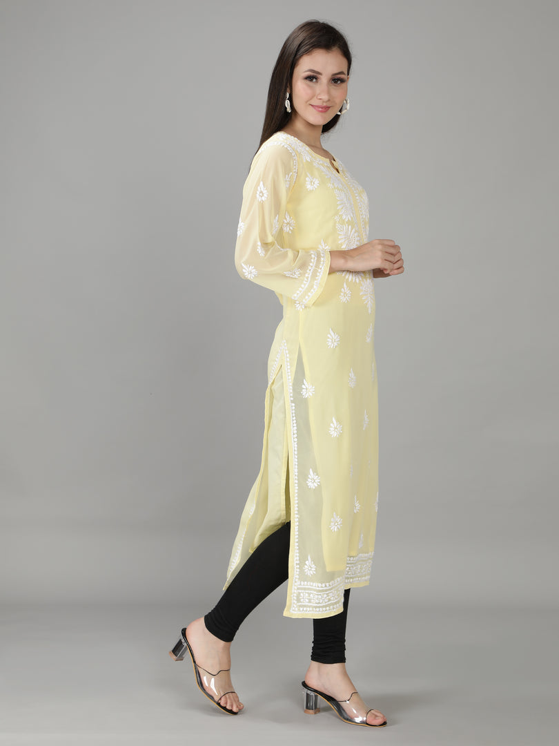 Seva Chikan Hand Embroidered Georgette Lucknowi Chikan Kurti With Slip