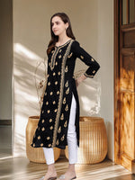 Load image into Gallery viewer, Seva Chikan Hand Embroidered Black Cotton Lucknowi Chikankari Kurta