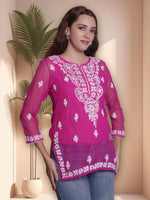 Load image into Gallery viewer, Seva Chikan Hand Embroidered Georgette Lucknowi Chikankari Top