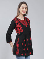 Load image into Gallery viewer, Seva Chikan Hand Embroidered Black Cotton Lucknowi Chikankari Top
