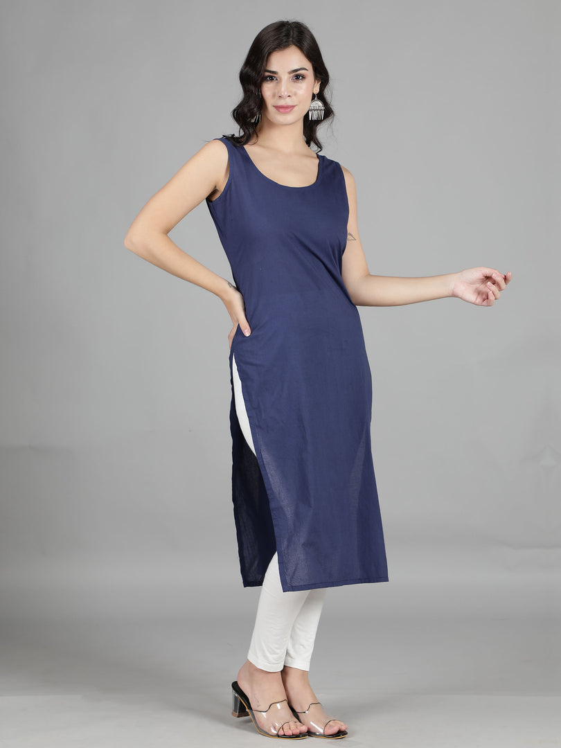 Seva Chikan Cotton Long Slips Combo Of Black (Pack of 2)