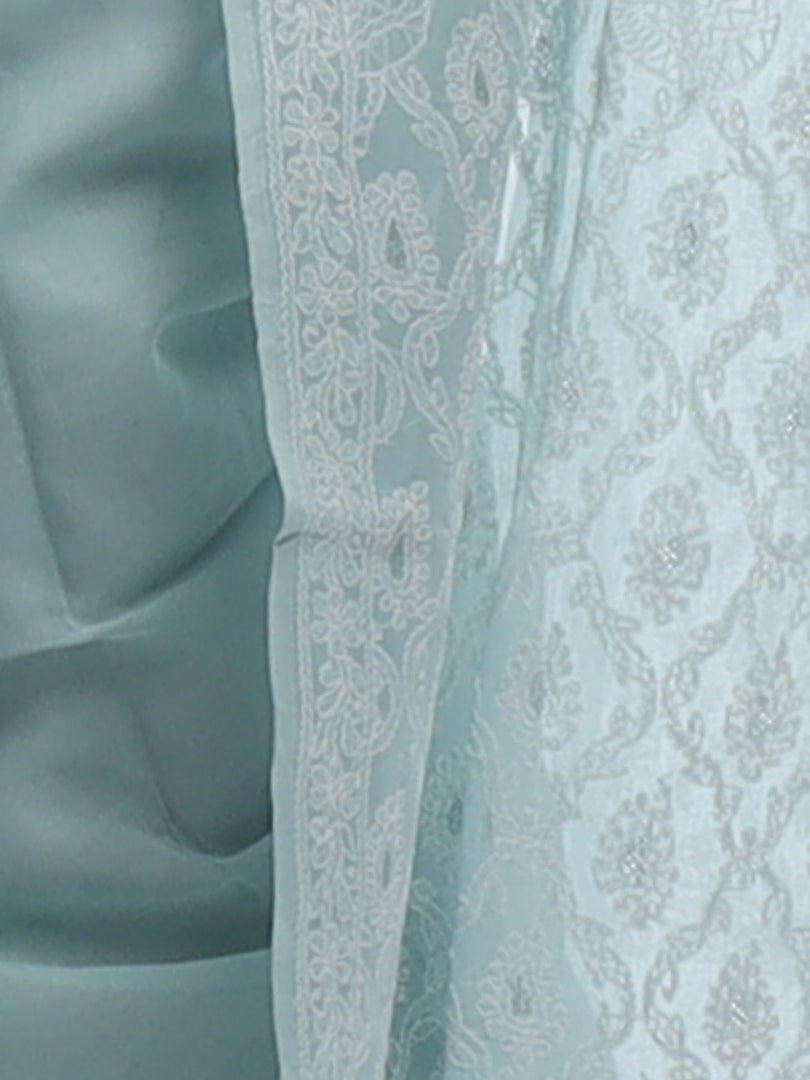 Seva Chikan Hand Embroidered Grey Cotton Lucknowi Saree-SCL2319