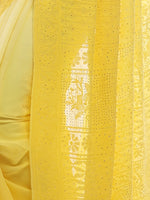 Load image into Gallery viewer, Seva Chikan Hand Embroidered Yellow Viscose Georgette Saree-SCL2348